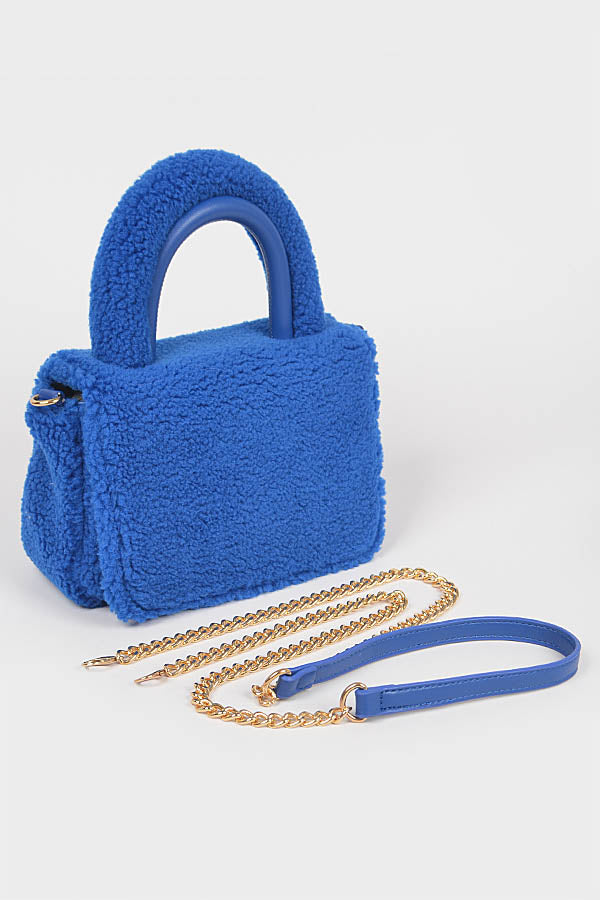 Set of Three 7355 Green Faux Fur Top Handle Clutch Bags