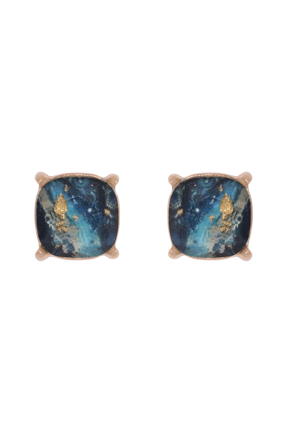 Set of 6 Dark Blue Marble Epoxy Stud Earrings
