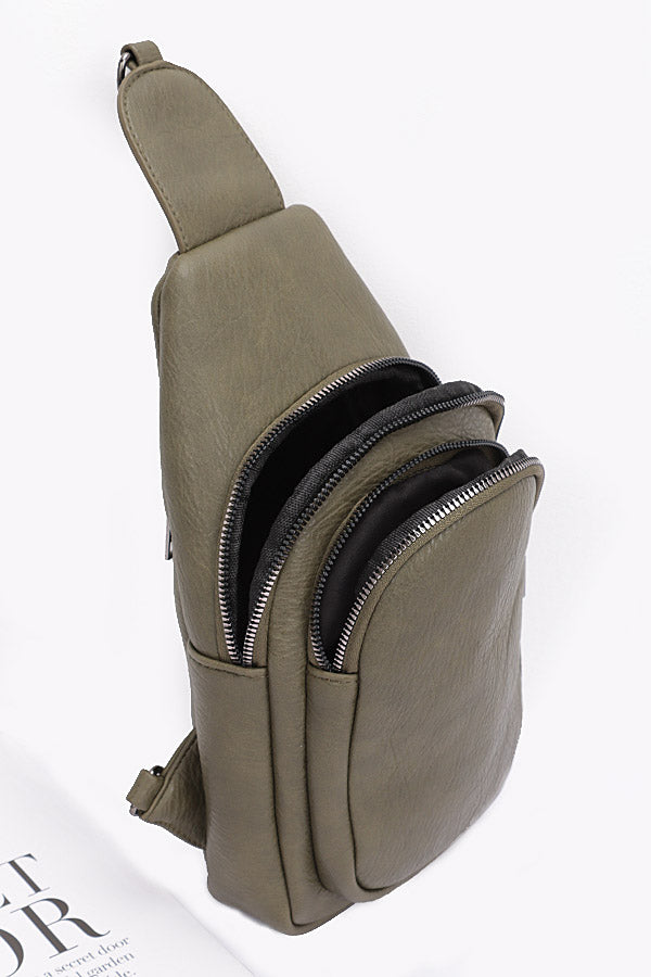 Set of 3 1046 Camel Faux Leather Sling Bags