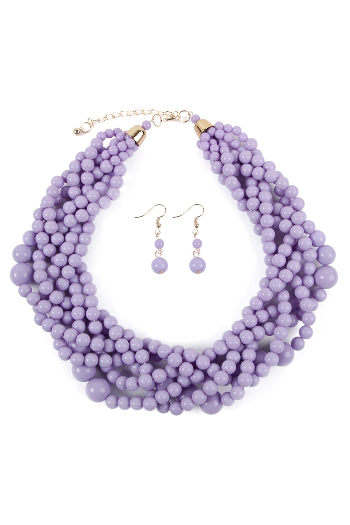 Set of 6 Lavender Multi - Strand Bubble - Style Choker Necklaces and Matching Earrings, Jewelry Accessory