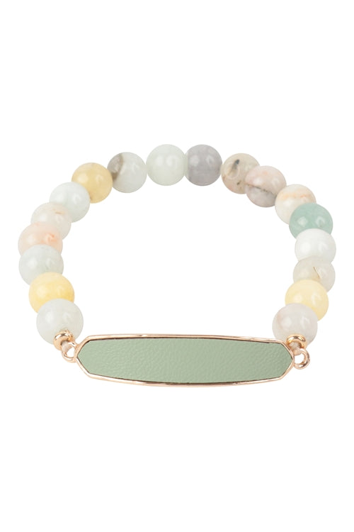 Pack of 6 Mint Natural Stone Bracelets with Leather Accents