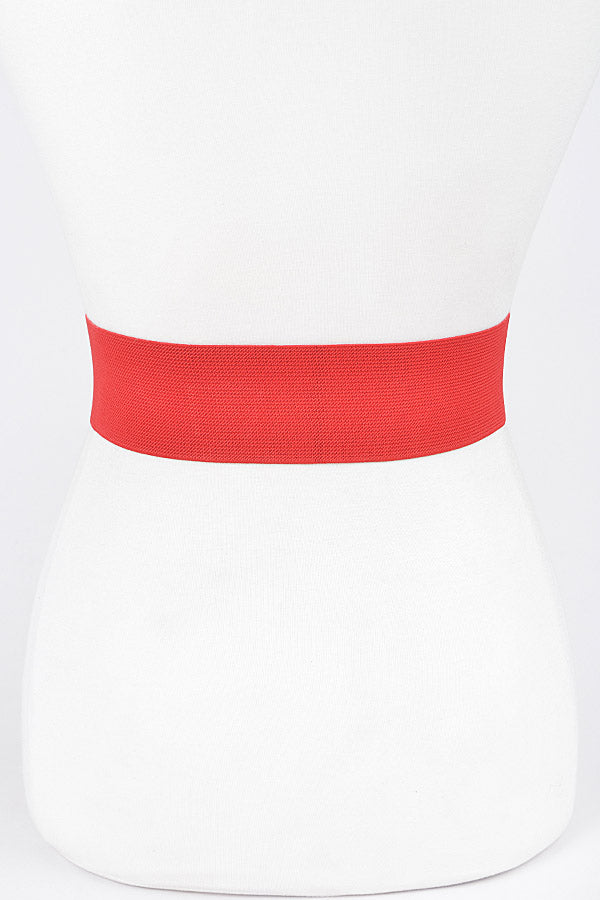 Set of 6 Red Rhinestone Buckles Elastic Belts - 4468