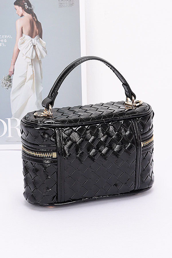 Set of 3 Stylish 1036 Black Metallic Braided Vanity Bags