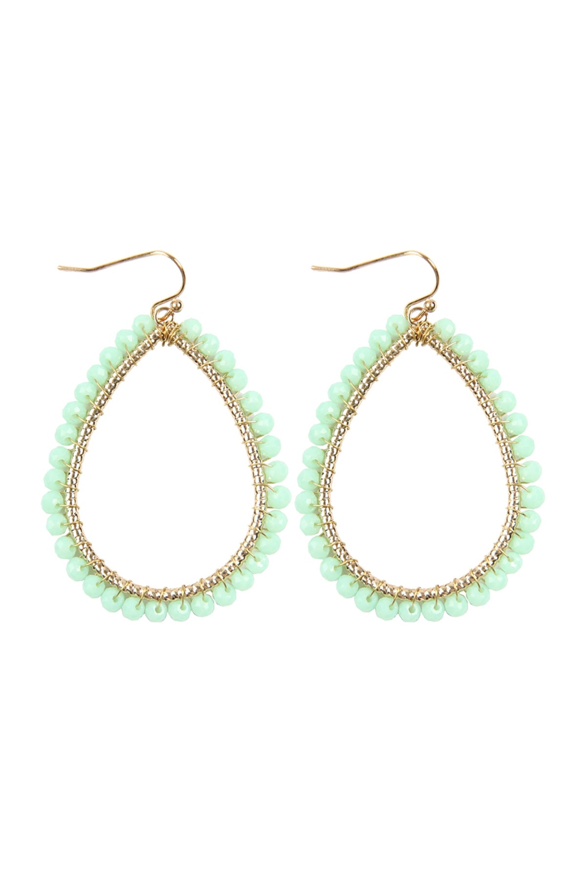 6-Pack Mint Wire Teardrop Crystal Glass Beads Hook Earrings