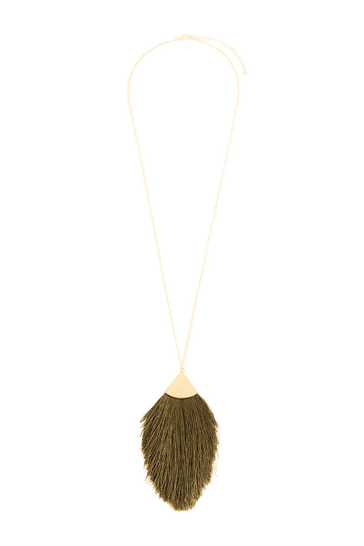 Set of 6 Olive Tassel Pendant Necklaces with 30-Inch Length