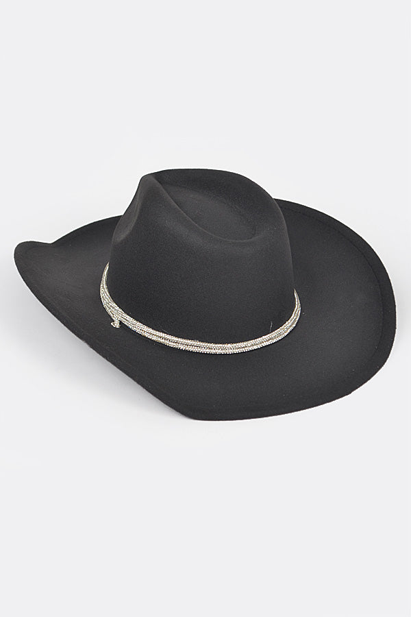 Set of 6 Faux Wool Rhinestone Strap Cowboy Hats in White - Style 9671