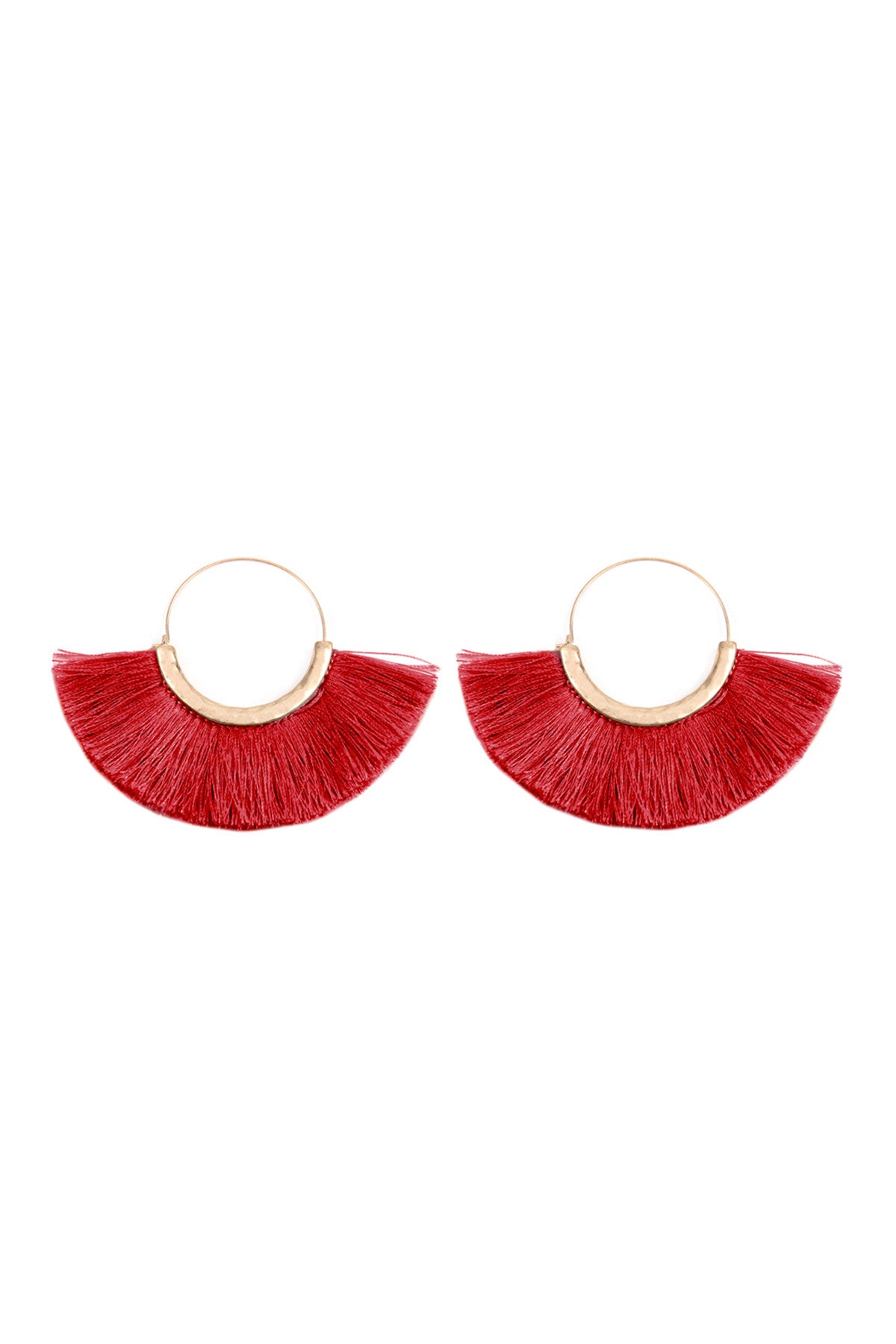 Set of 6 Burgundy Hoop Earrings with Fan Tassels