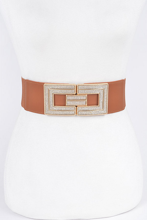 6-Pack of 4468 Camel Rhinestone Buckles Elastic Belts