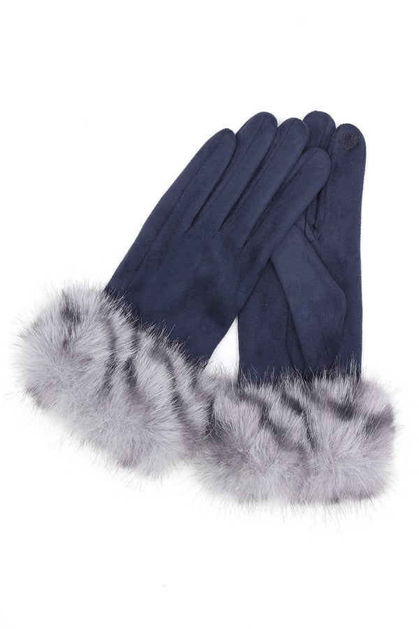 Pack of 6 Navy - Colored 3800 Smart Touch Faux Fur Gloves