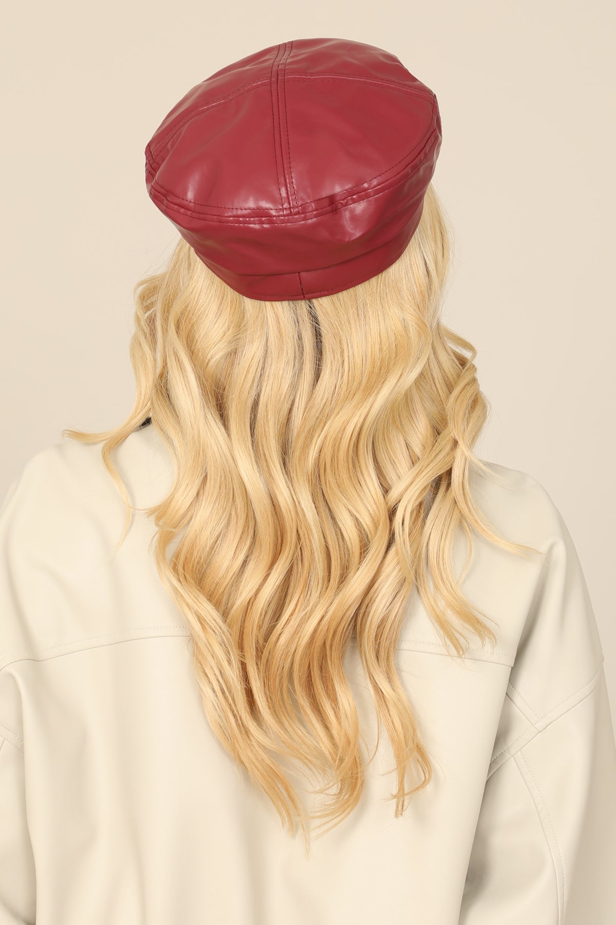 Set of 6 Burgundy Classic PU Leather Beret Hats
