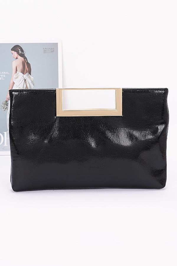 Set of 3 Faux Leather Metal Handle Clutches in Black - Style 8146