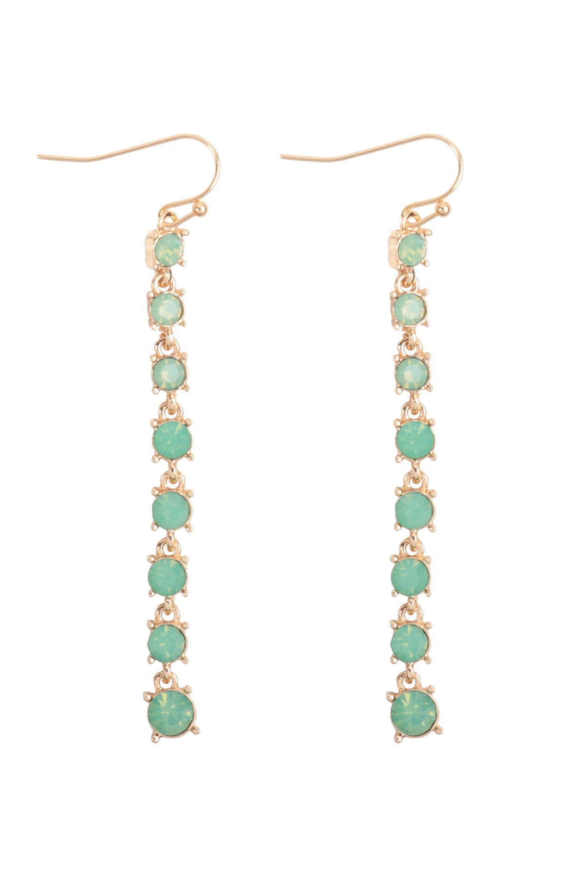 Set of 6 Green Rhinestone Linear Drop Hook Earrings