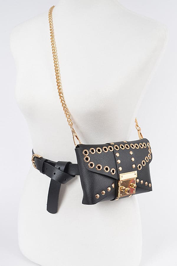 Set of 3 Stylish Black Reverse Holed Fanny Packs - 8957 Model