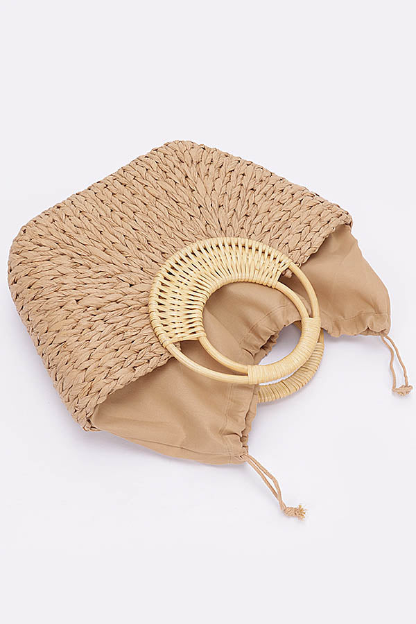 Set of 3 Faux Straw Tote Bags in Khaki 2811