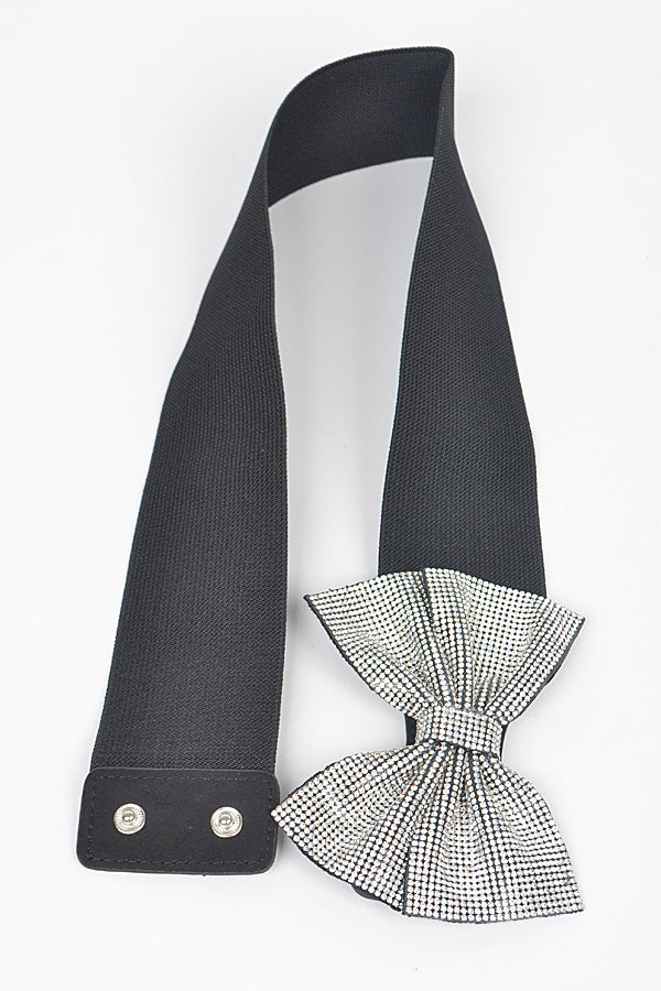 Pack of 6 - Black Clear Rhinestone Ribbon Elastic Belt (Product Code 5138)