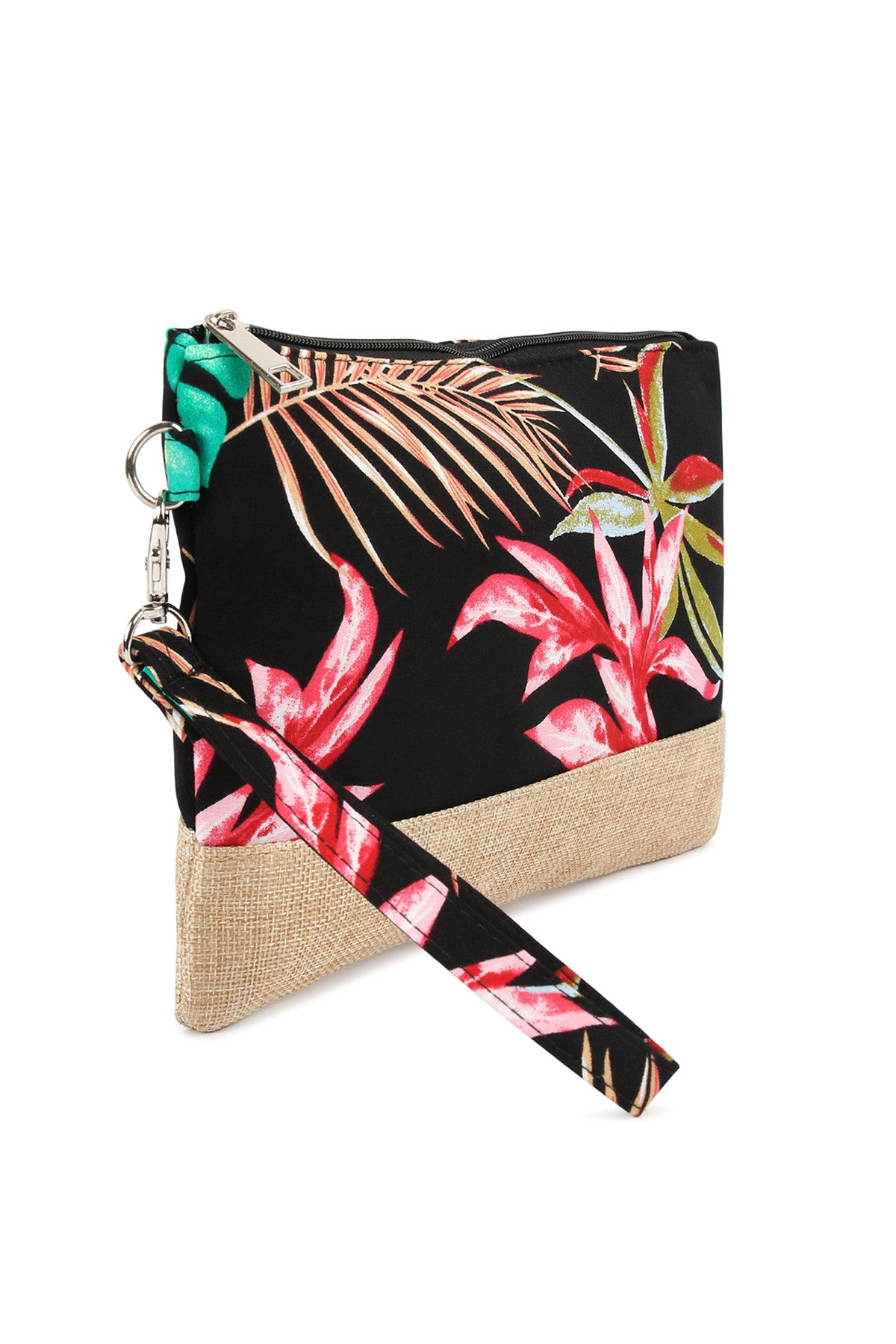 Set of 6 Black Tropical Pattern Wristlet Cosmetic Pouches