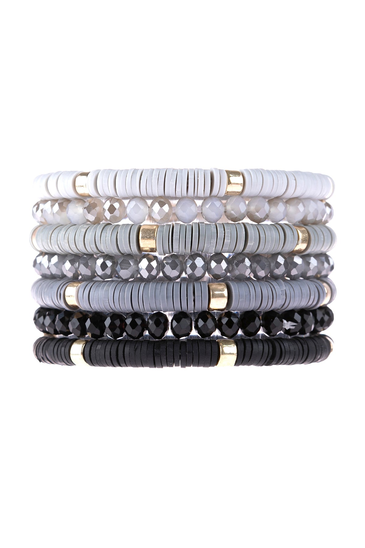 Black Multi - Line Ring - Style Beaded Bracelet Set - Pack of 6 Pieces