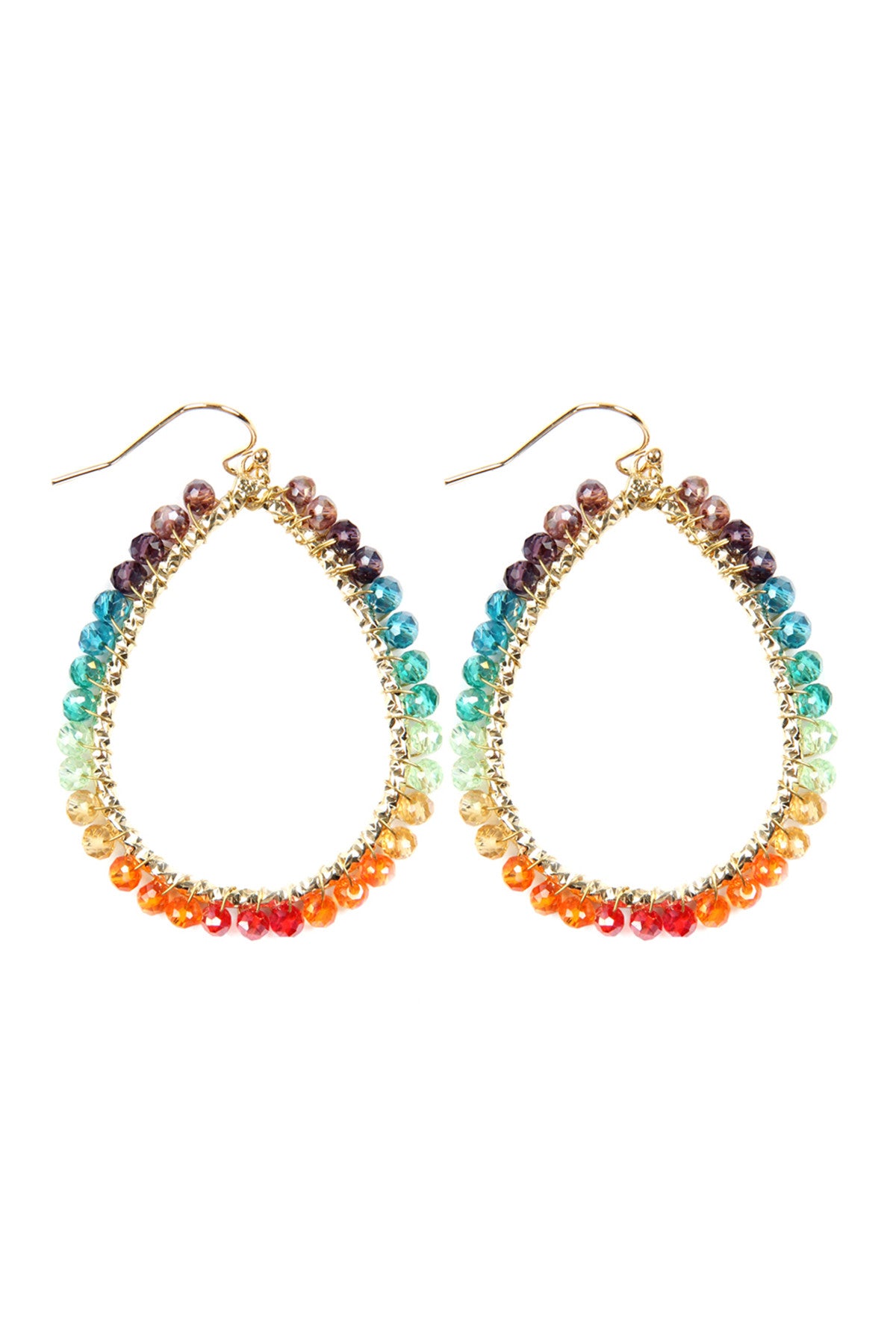 Multicolored Wire Teardrop-shaped Glass Beads Hanging Earrings - A Pack of Six Pieces