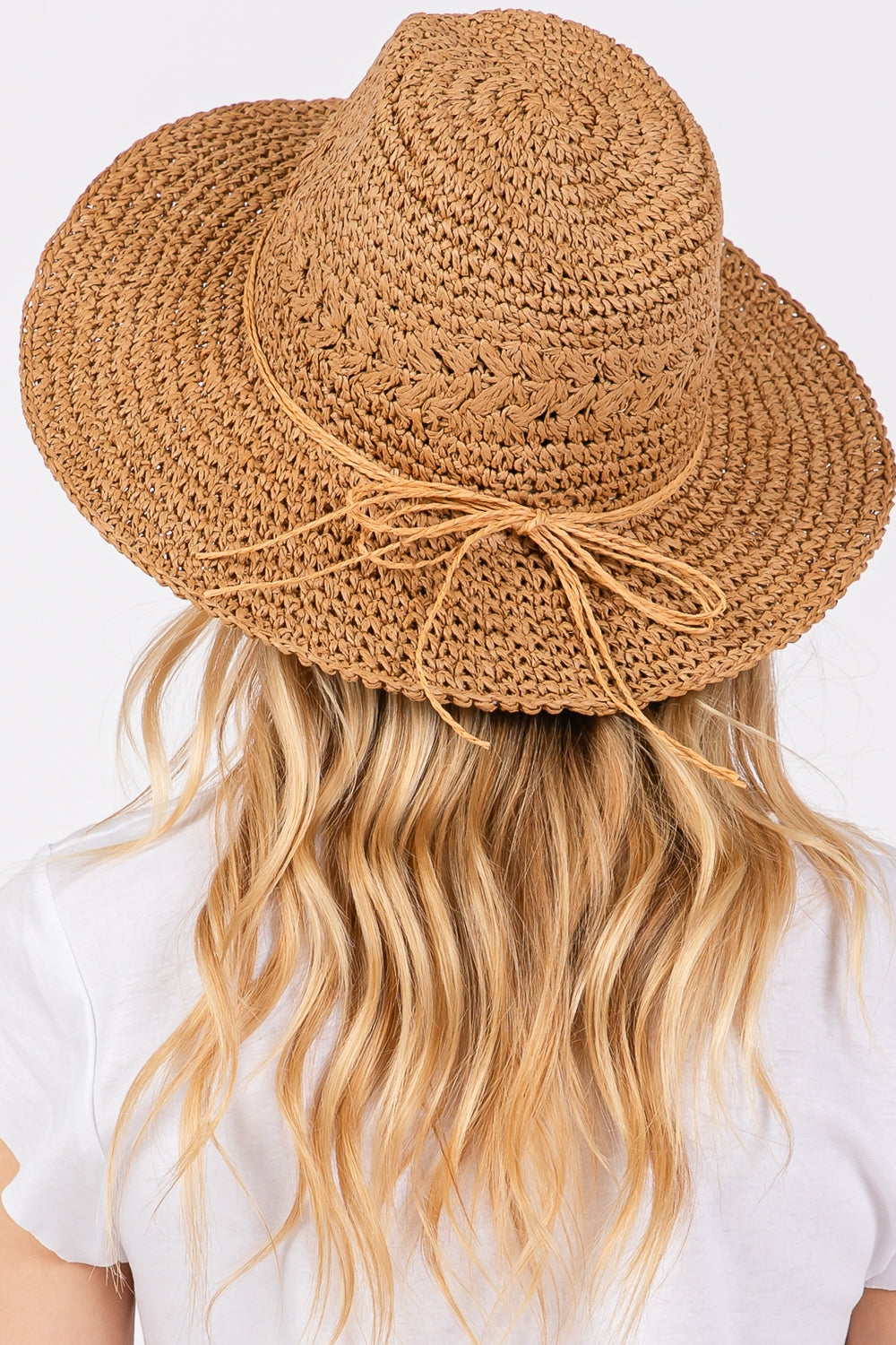 Taupe Crochet Straw Sun Hats - Set of 6