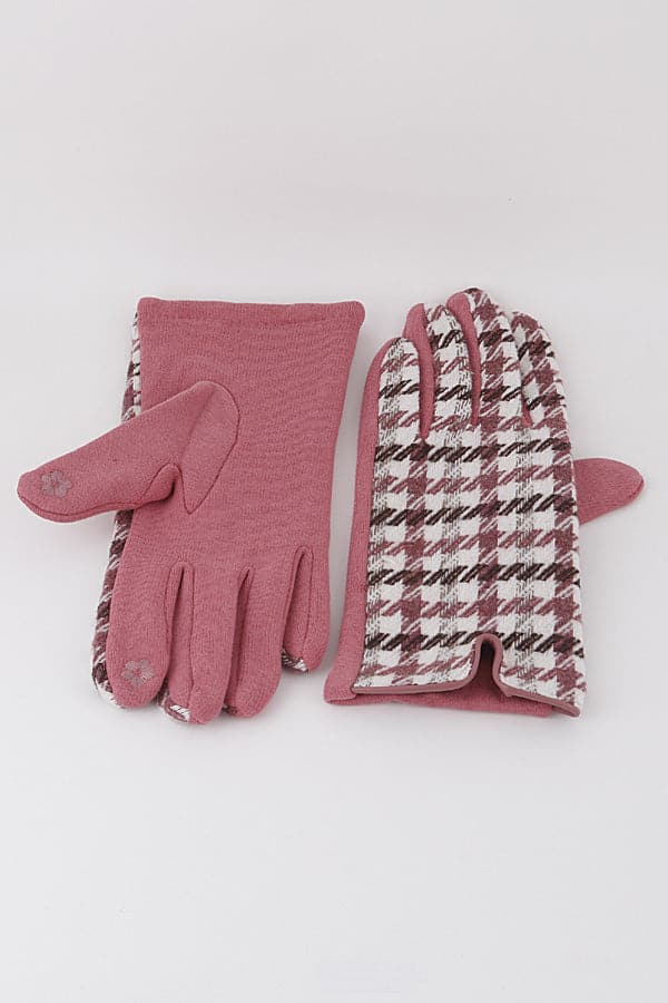 Set of 6 Stylish Pink Striped Plaid Winter Gloves - 73001