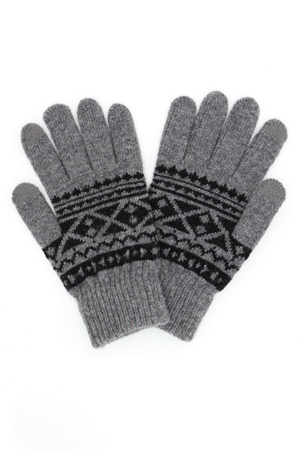 Pack of 6 Knit Aztec Smart Gloves in Dark Gray 9500