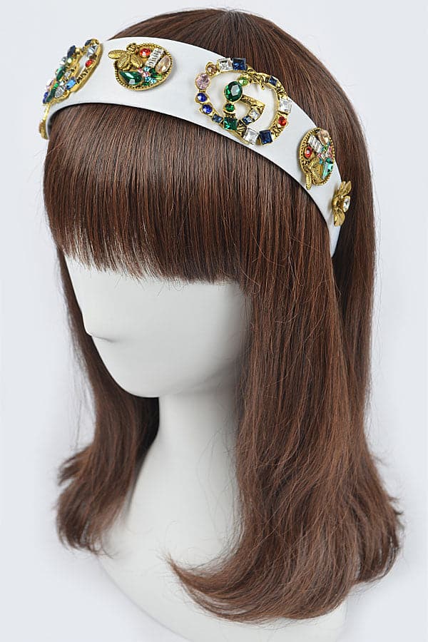 Set of 6 White 6112 Plastic Hairbands with Imitation Gemstones