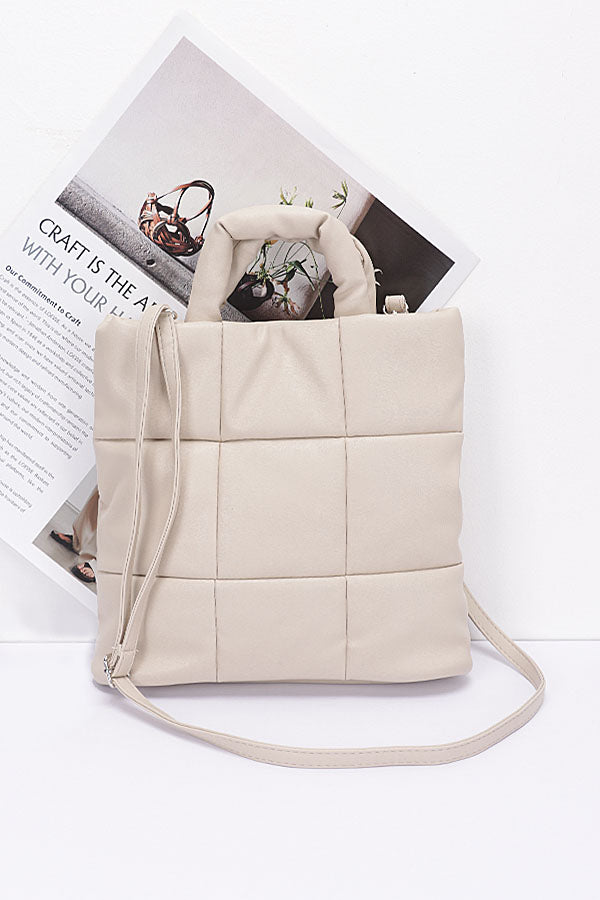 Set of Three Beige 9626 Quilted Faux Leather Padded Tote Bags