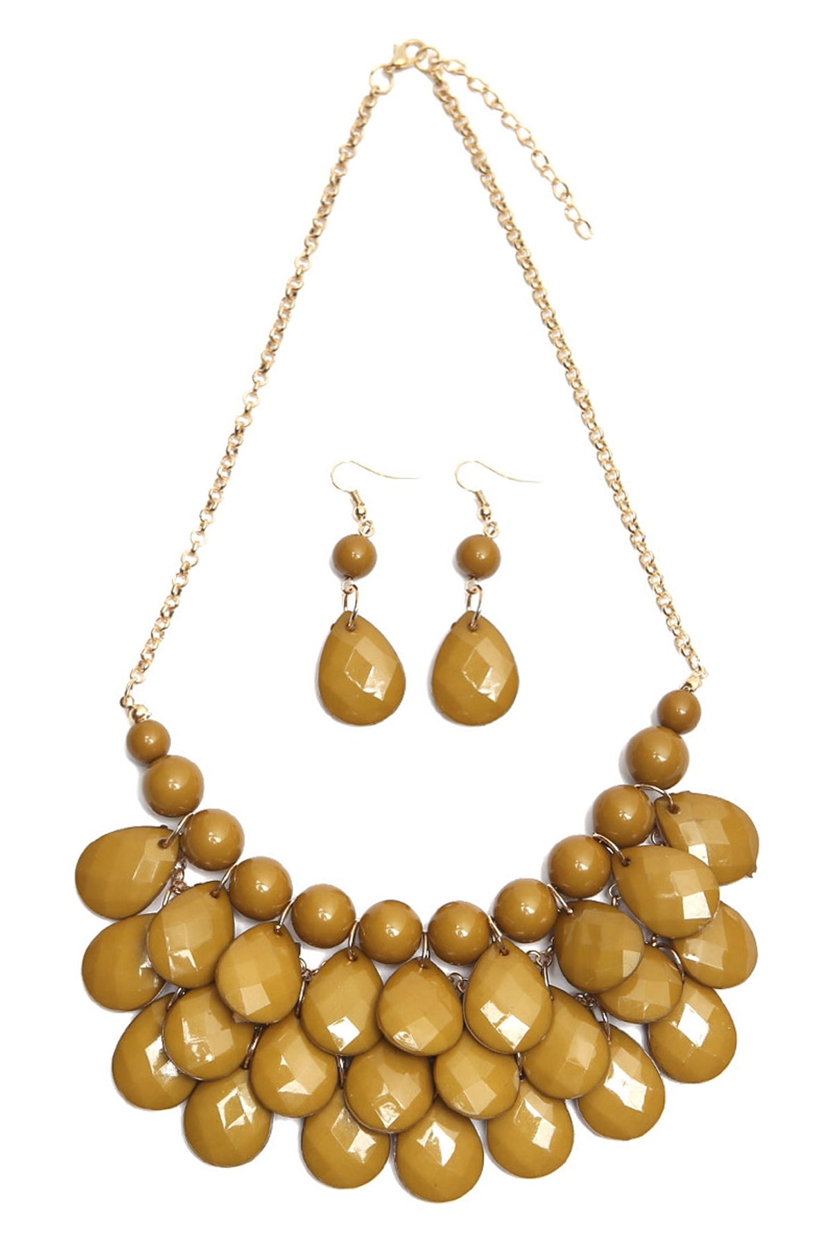 Set of 6 Olive Teardrop Bubble Bib Necklaces and Earrings