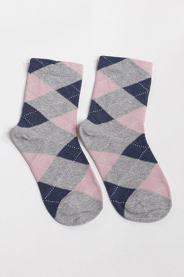 6 - Piece Pack of 502 Gray Diamond Plaid Socks