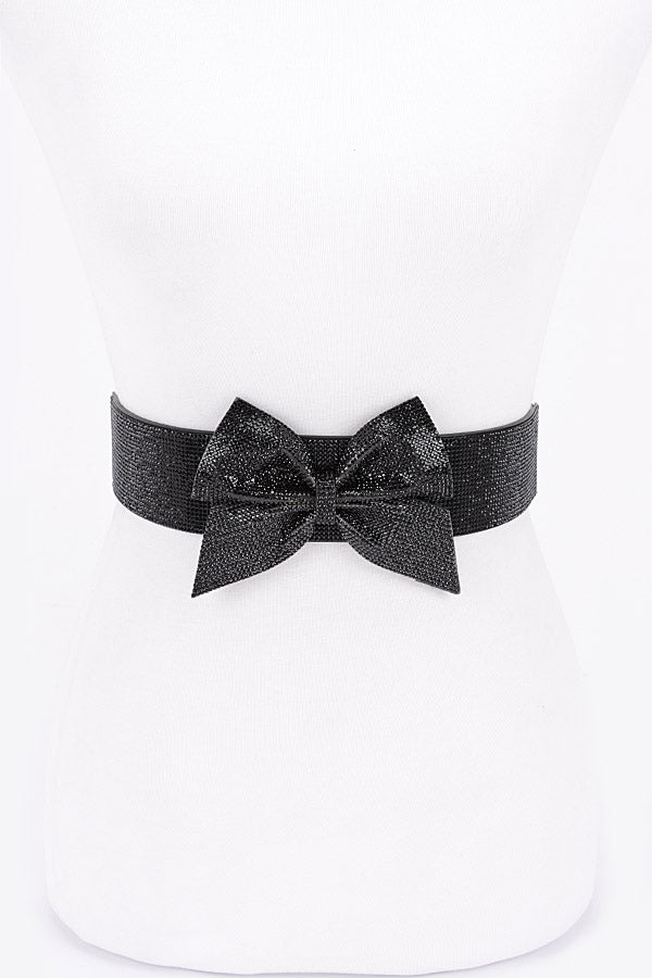 Pack of 6 - Rhinestone Ribbon Elastic Plus Size Black Belts