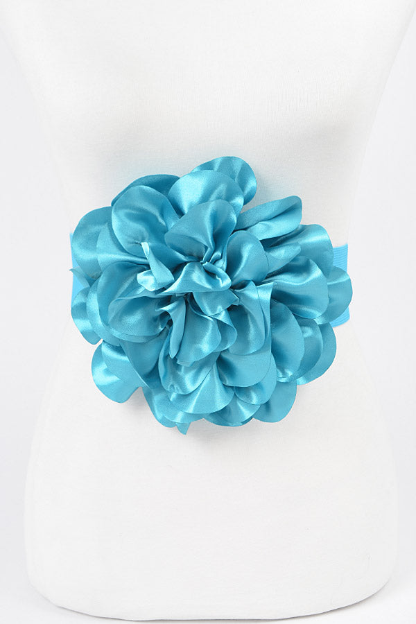 Set of 6 Turquoise 3678 Satin Big Flower Elastic Belts