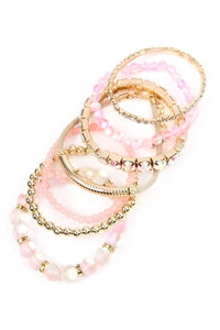 Pink Mermaid Glass Stretch Bracelet Set - 6 Pieces Pack