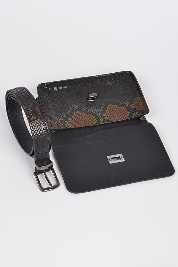 Black Snakeskin Pouch Belt - Pack of 3