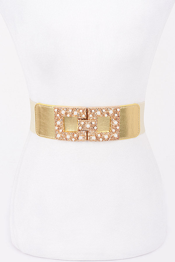 Set of 6 Pieces of 9088 Gold Pearl Metal Buckle Elastic Belts