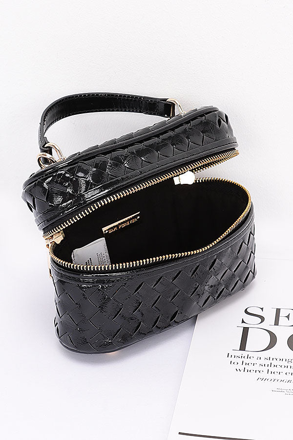 Set of 3 Stylish 1036 Black Metallic Braided Vanity Bags
