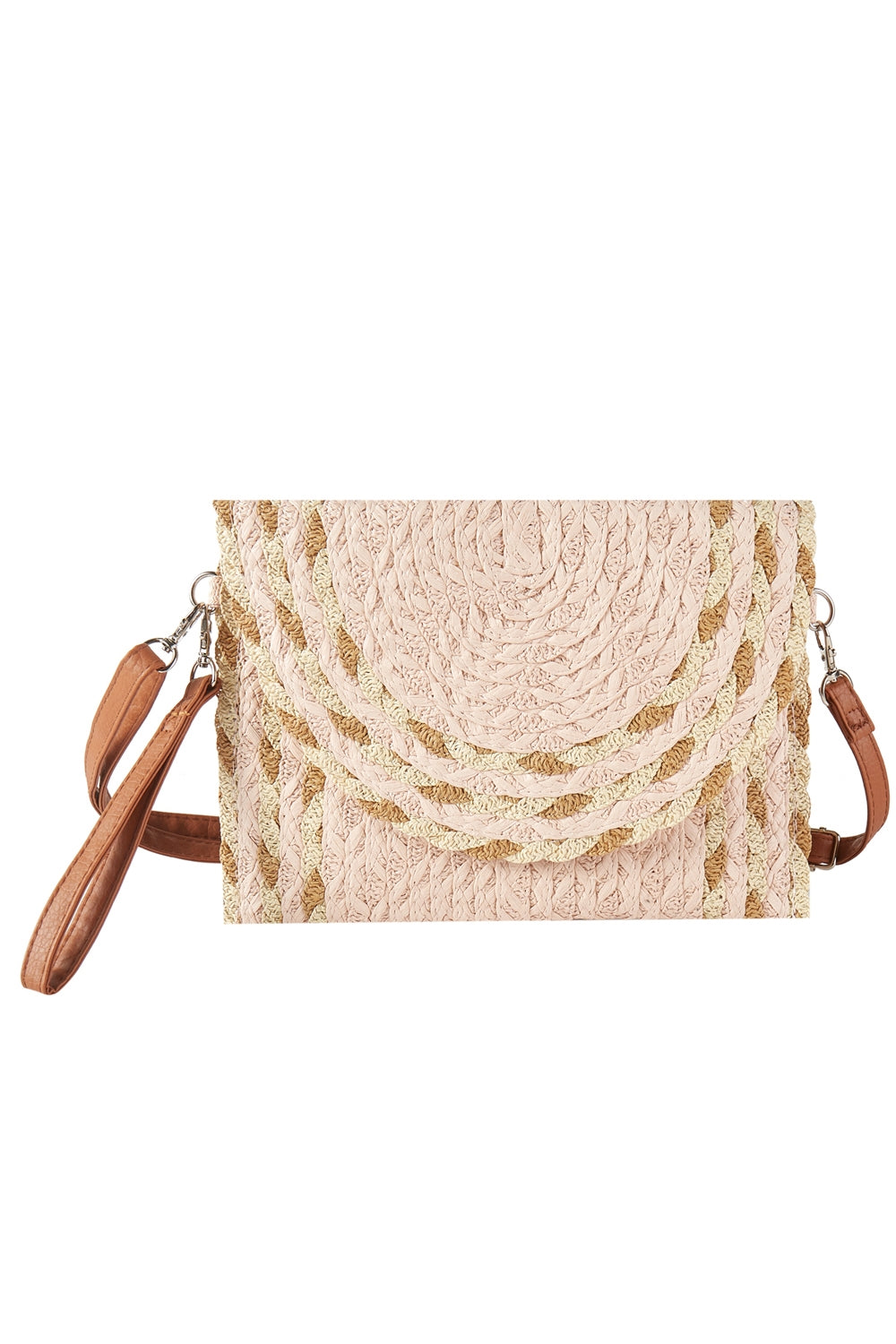 Stylish Pack of 6 Mixed Color Detail Straw Clutch and Crossbody Bags in Pink