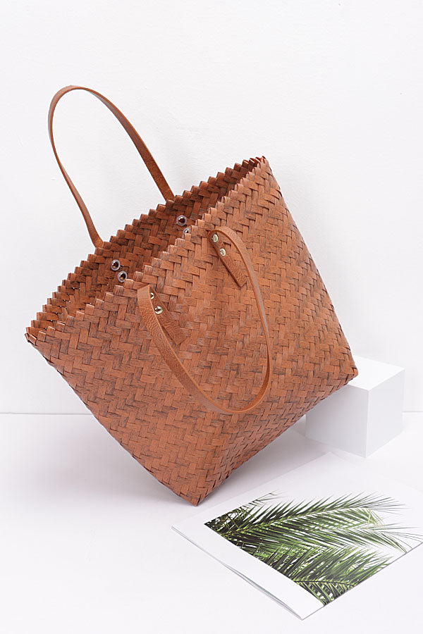Set of 3 Brown PVC Braided Tote Bags (4511 Model)