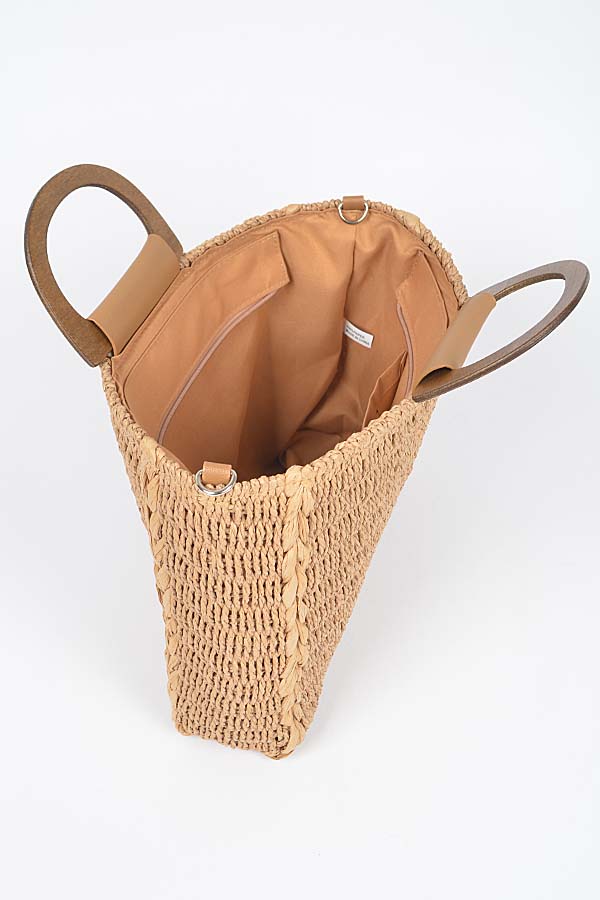 Khaki Faux Straw Tote Bag - Pack of Three (9111)