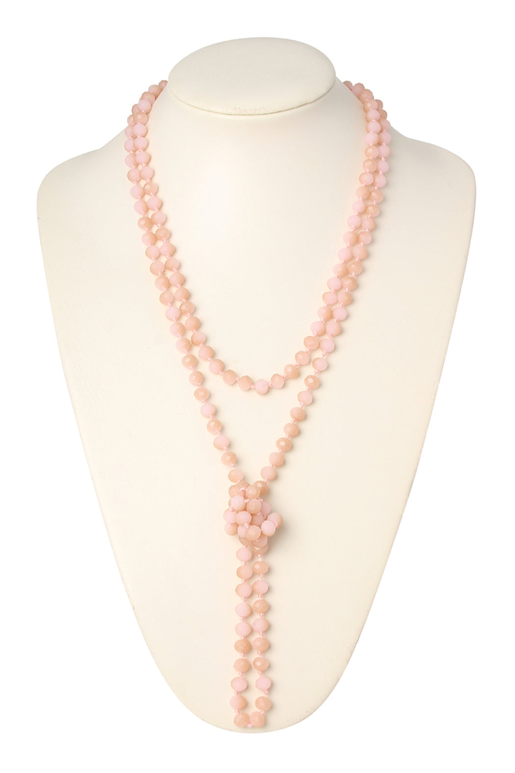 Set of 6 Hand - Knotted Light Pink Longline Glass Bead Necklaces