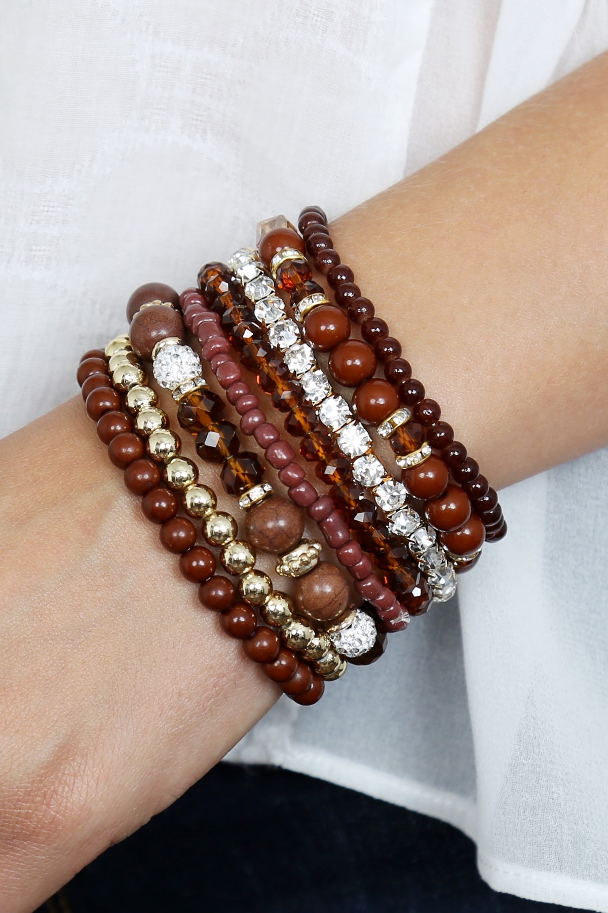 Pack of 6 Brown and Multicolor Stretchable Bracelets for Fashion Accessories