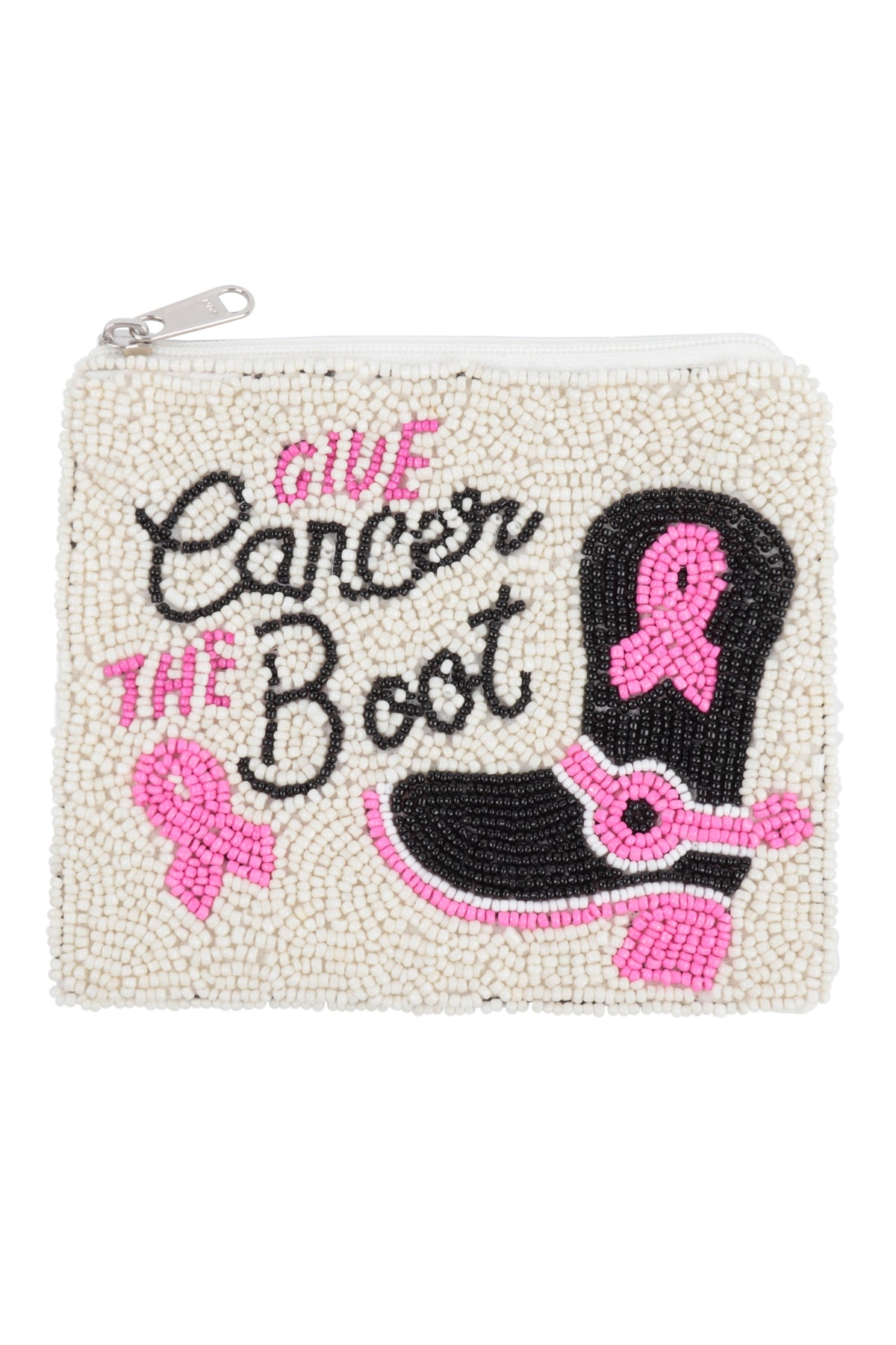 Pink Ribbon Awareness Coin Pouch Made of Seed Beads in Cream Color - Pack of Six for Cancer Awareness