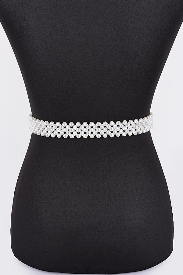 Pack of 6 White 1378 Flower Stretch Pearl Belts