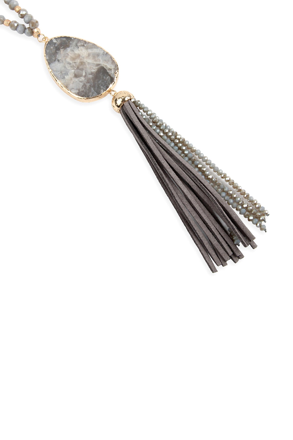 Pack of 6 Gray Natural Stone Necklaces with Tassel Pendants