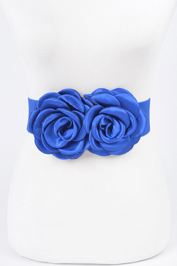 Pack of 6 - 8678 Cobalt Double Satin Flower Elastic Belts