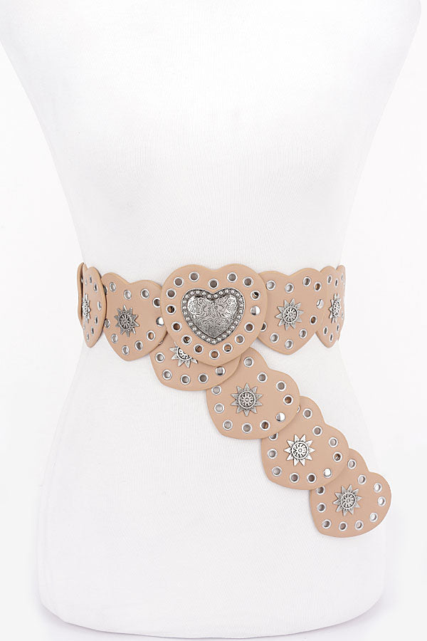Pack of 6 Faux Leather Vintage Heart - Shaped Belts in Khaki Color 8878