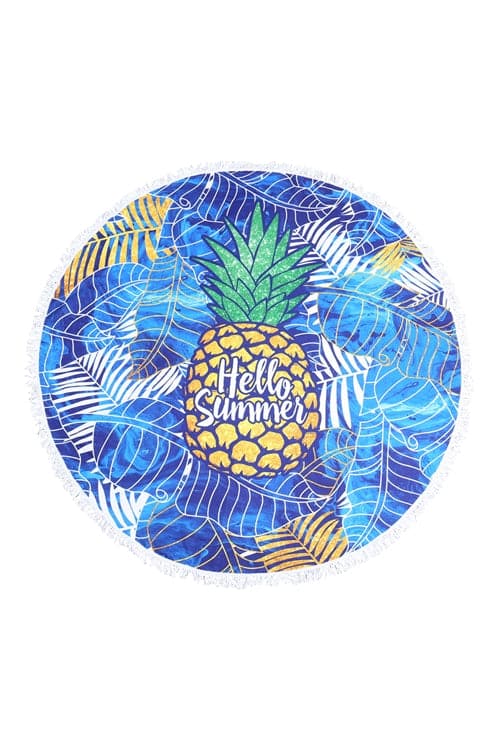 Blue Hello Summer Pineapple - Themed Microfiber Beach Towel - Single Pack