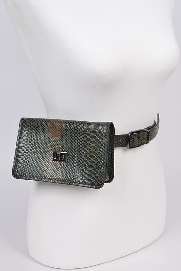 Pack of 3 Snakeskin Pouch Belts in Green Color 2267