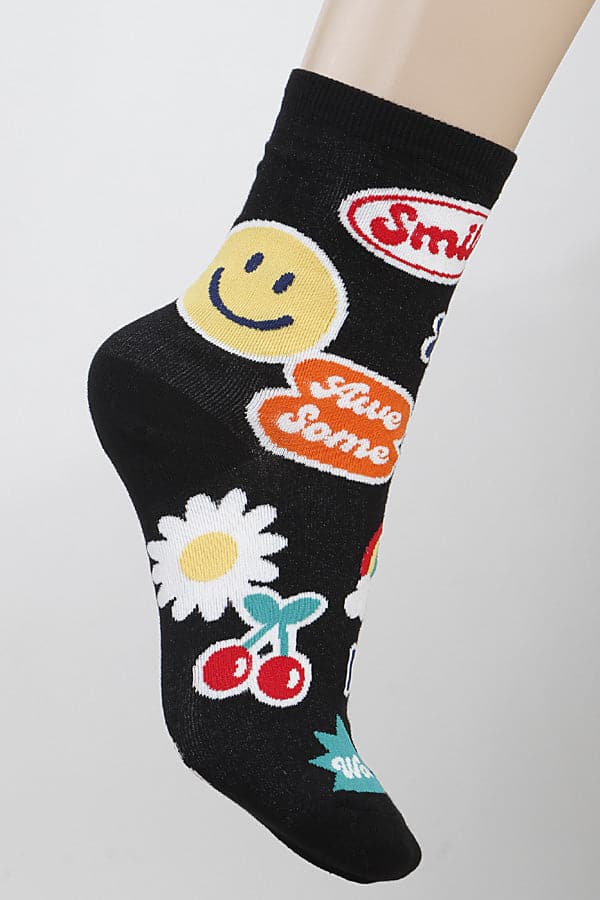 Pack of 6, Stylish 591 White Awesome Smile Socks
