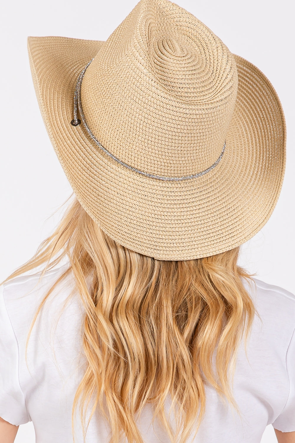 Beige Rhinestone Chin Strap and Band Cowboy Hat Set - Pack of 6 Pieces for Western - Style Enthusiasts