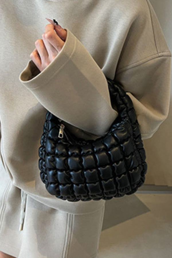 Set of Three 3426 Black Quilted Faux Leather Padded Handle Bags